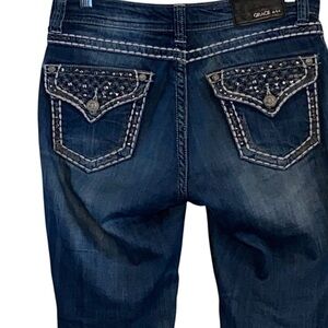 Vintage Y2k Grace in LA embroidered stitch & embellished Glam rock lowrise Jeans